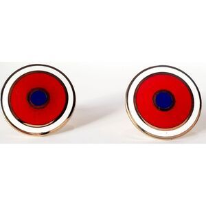 VTG Bullseye Cuff Link Gold Tone Enamel Red/White/Blue Center Post Close Classic